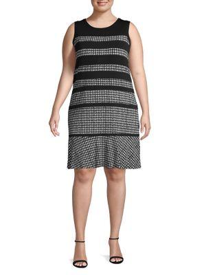 Michael Michael Kors Plus Plus Houndstooth Panel Shift Dress