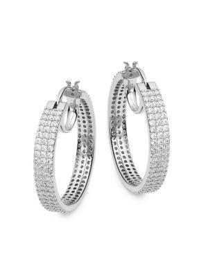 Nadri Medium Silvertone And Cubic Zirconia Triple-row Hoop Earrings