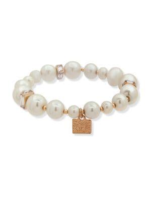 Anne Klein Faux Pearl And Crystal Beaded Bracelet