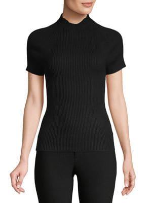 Imnyc Isaac Mizrahi Mockneck Ribbed Short Sleeve Sweater