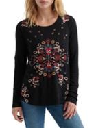 Lucky Brand Embroidered Long-sleeve Cotton Tee