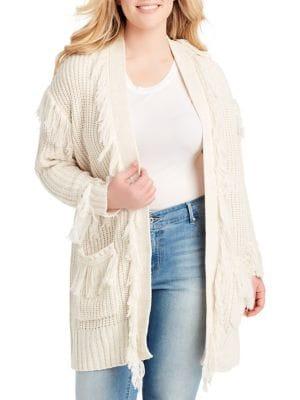 Jessica Simpson Plus Fringe-trim Knit Cardigan
