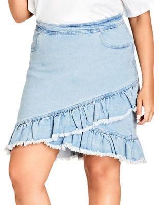 City Chic Plus Asymmetrical Denim Fling Skirt