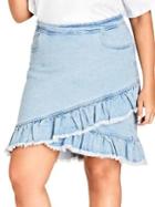 City Chic Plus Asymmetrical Denim Fling Skirt
