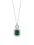 Effy 14k White Gold, Diamond & Emerald Octagon Pendant Necklace