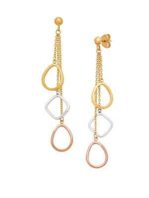 Lord & Taylor 14k Yellow, White And Rose Gold Dangle & Drop Earrings