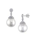 Sonatina 14.5-15mm Cultured Freshwater Pearl, Diamond And 14k White Gold Vintage Drop Earrings