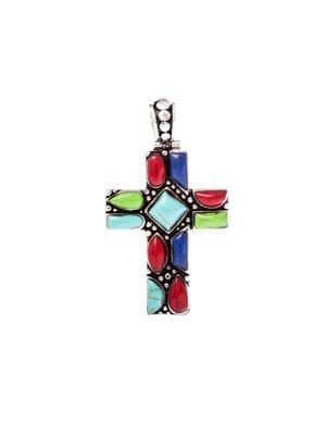Lord & Taylor 925 Sterling Silver & Multicolored Gemstone Cross Pendant