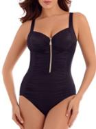 Miraclesuit So Riche Zip Code Shirred-front Solid One Piece