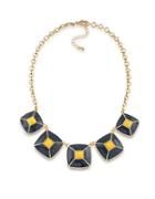 1st And Gorgeous Enamel Pyramid Pendant Statement Necklace In Dark Blue And Yellow
