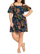 City Chic Plus Little Palm Cold-shoulder Fit-&-flare Dress