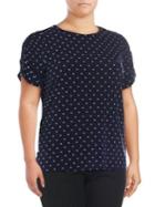 Vince Camuto Plus Polka Dot Ruched-sleeve Top
