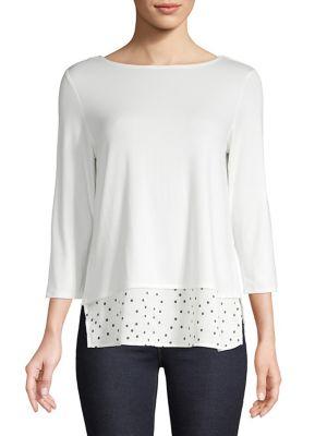 Vince Camuto Petite Mix Media Quarter-sleeve Top
