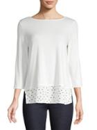 Vince Camuto Petite Mix Media Quarter-sleeve Top