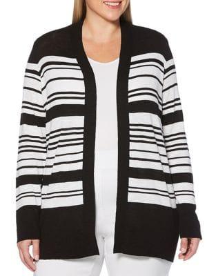 Rafaella Plus Plus Stripped Knit Open Front Cardigan