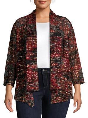 Nipon Boutique Plus Mixed-yarn Chevron-stitch Cardigan