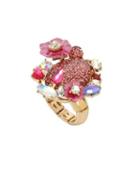 Betsey Johnson Floral Crystal And Flower Stretch Ring