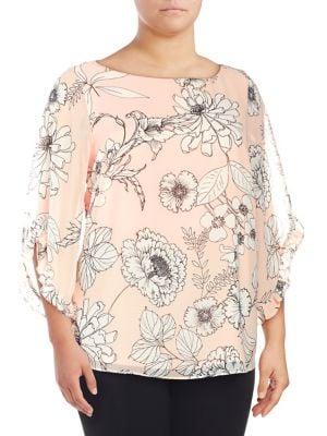 Calvin Klein Plus Floral Ruffle Chiffon Top