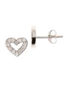 Lord & Taylor Sterling Silver And Cubic Zirconia Heart-shaped Stud Earrings