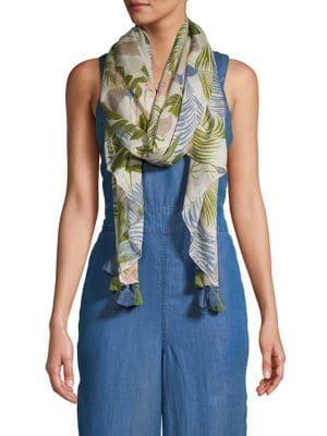 Echo Palm-printed Tassel Scarf
