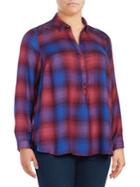 Lucky Brand Plus Embellished Shouldered Plaid Tunic Top