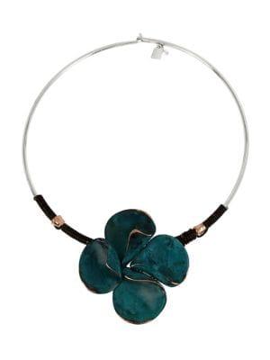 Robert Lee Morris Collection Green Patina Petals Flower Round Wire Necklace
