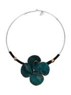 Robert Lee Morris Collection Green Patina Petals Flower Round Wire Necklace
