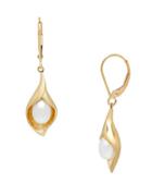 Lord & Taylor 14k Yellow Gold Calla Lily Pearl Drop Earrings