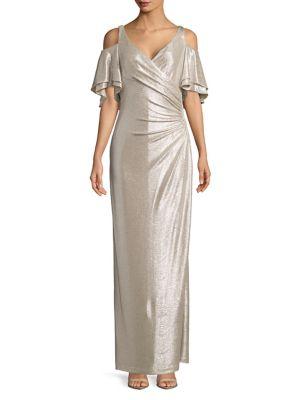 Lauren Ralph Lauren Metallic Cold-shoulder Gown