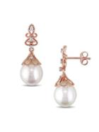 Sonatina Freshwater Cultured Pearl, Diamond And 14k Rose Gold Vintage Drop Earrings