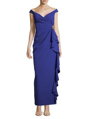 Vince Camuto Off-shoulder Ruffled Drape Gown