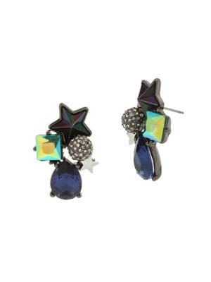 Betsey Johnson Hematite-tone & Crystal Star Earrings