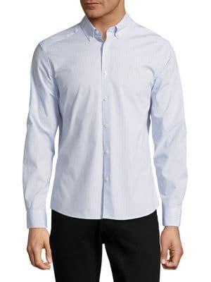 Black Brown Slim-fit Twin Stripe Button-down Shirt