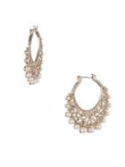 Marchesa Filagree Click Crystal And 2mm-4mm Faux Pearl Hoop Earrings 1.5