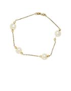 Effy 6mm White Pearl And 14k Yellow Gold Station Bracelet