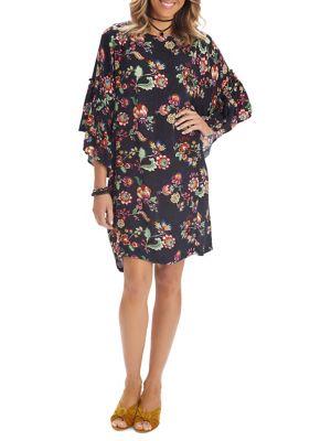 Democracy Floral-print Flounce-sleeve Shift Dress