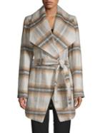 T Tahari Plaid Belted Wool-blend Coat