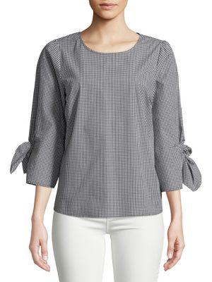 Ivanka Trump Gingham Print Knotted Blouse