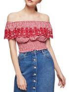 Miss Selfridge Shirred Embroidered Cotton Top