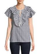 Lord & Taylor Plus Striped Ruffle Blouse
