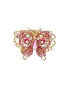 Betsey Johnson Floral Crystal Butterfly Hinged Bangle Bracelet