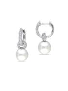Sonatina 9-9.5mm South Sea Cultured Pearl, 0.5 Tcw Diamond & 14k White Gold Hinged Hoop Link Earrings