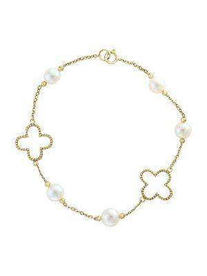 Effy 6mm White Pearl And 14k Yellow Gold Bracelet