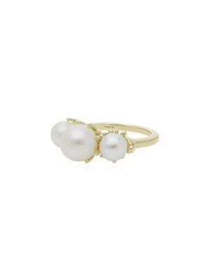 Ripka Bella 7-9.5mm Chinese Freshwater Triple Pearl, Diamond And 14k Yellow Gold Ring