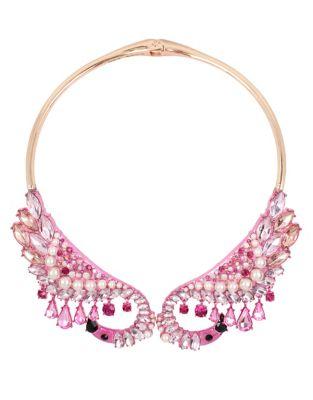 Betsey Johnson Critters Faux Pearl And Crystal Flamingo Collar Necklace