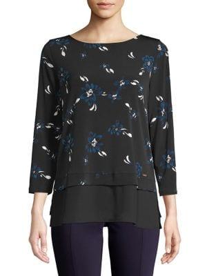 Ivanka Trump Floral Three-quarter Sleeve Top
