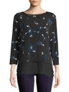 Ivanka Trump Floral Three-quarter Sleeve Top