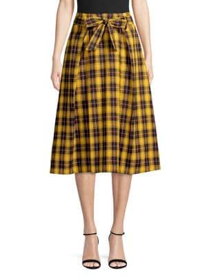 Frnch Plaid Pleated Cotton Skirt