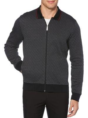 Perry Ellis Printed Jacquard Zip Sweater