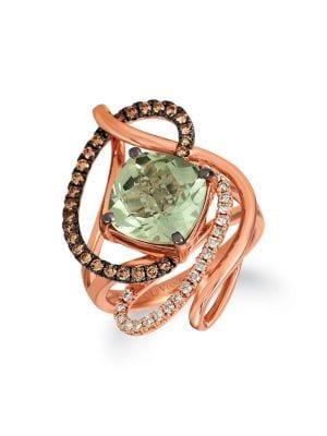 Le Vian 14k Strawberry Gold? Mint Julep Quartz&trade;, Chocolate Diamonds? & Nude Diamonds&trade; Wave Ring